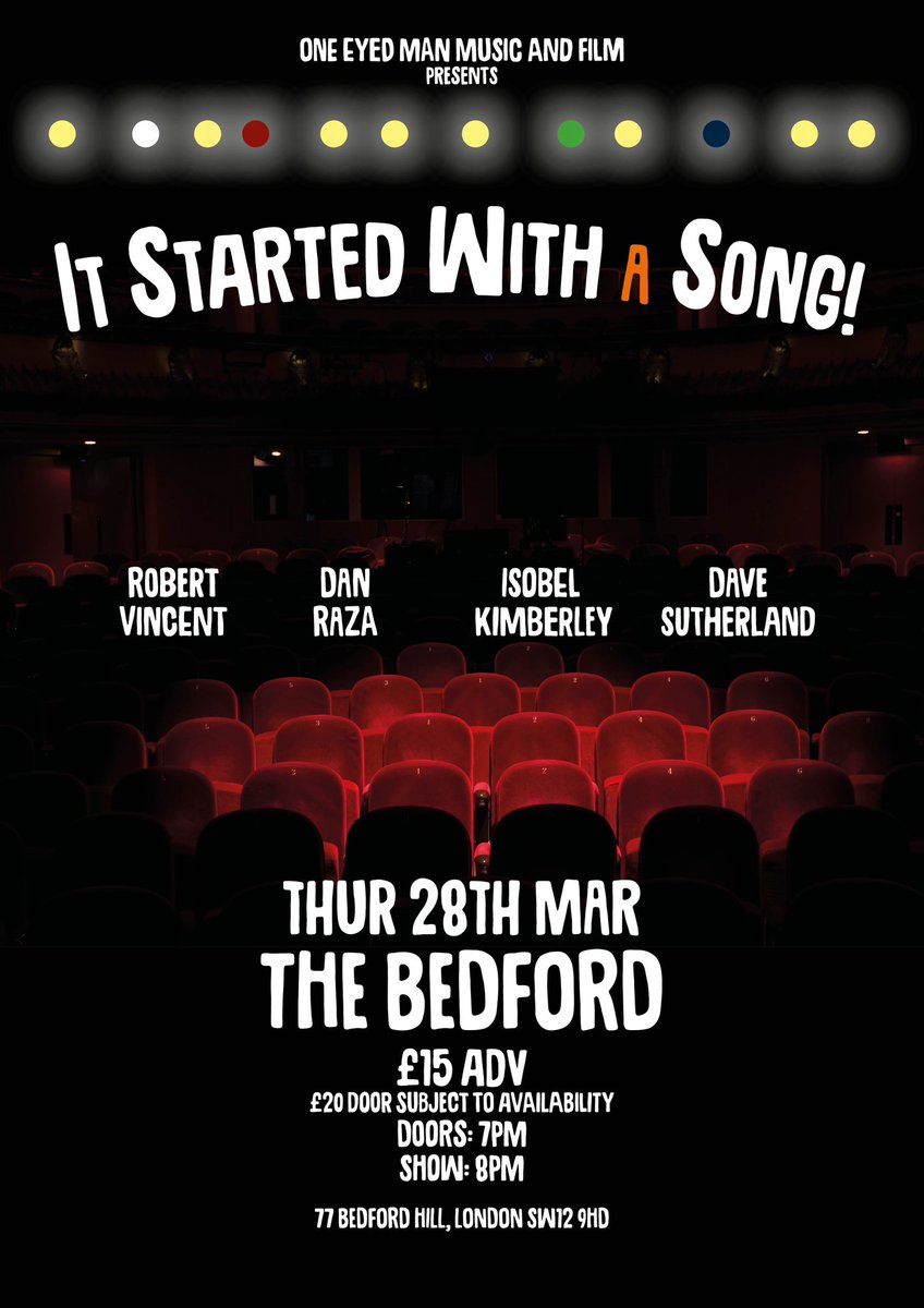 With our dear friend Steve Simpson currently unwell, we’ve invited the wonderful @RobVincentMusic to join myself, Isobel @the_kimberleys and @DanRazaMusic for ‘It Started With A Song’ at The Bedford Thurs 28 March. @americanaUK @AmericanaFest Tickets here: wegottickets.com/event/599517