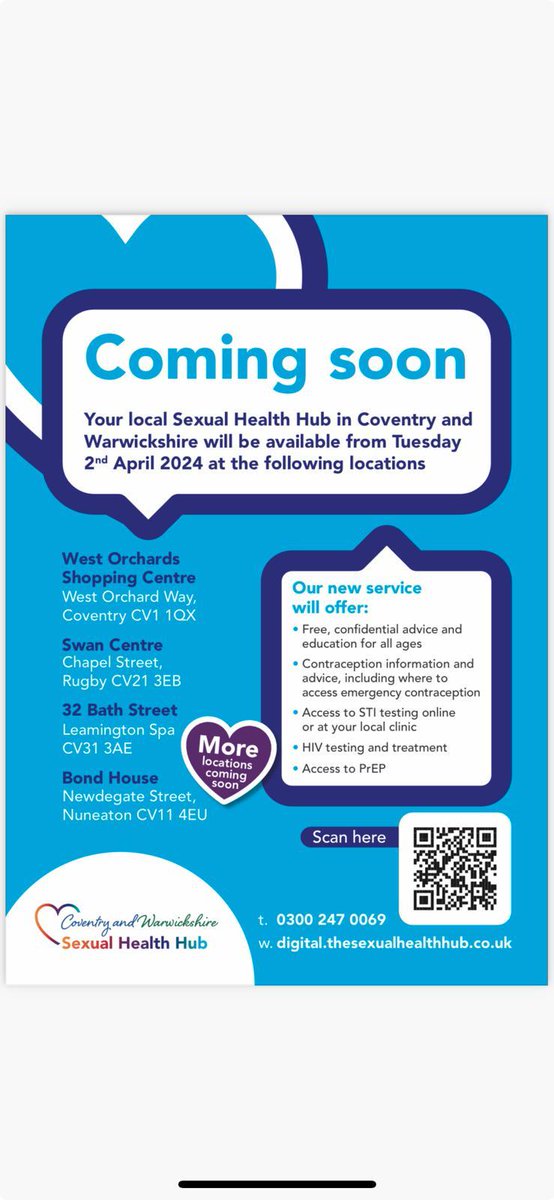 stfcov's tweet image. The Coventry &amp;amp; Warwickshire Sexual Health Hub will go live on 1 April 2024