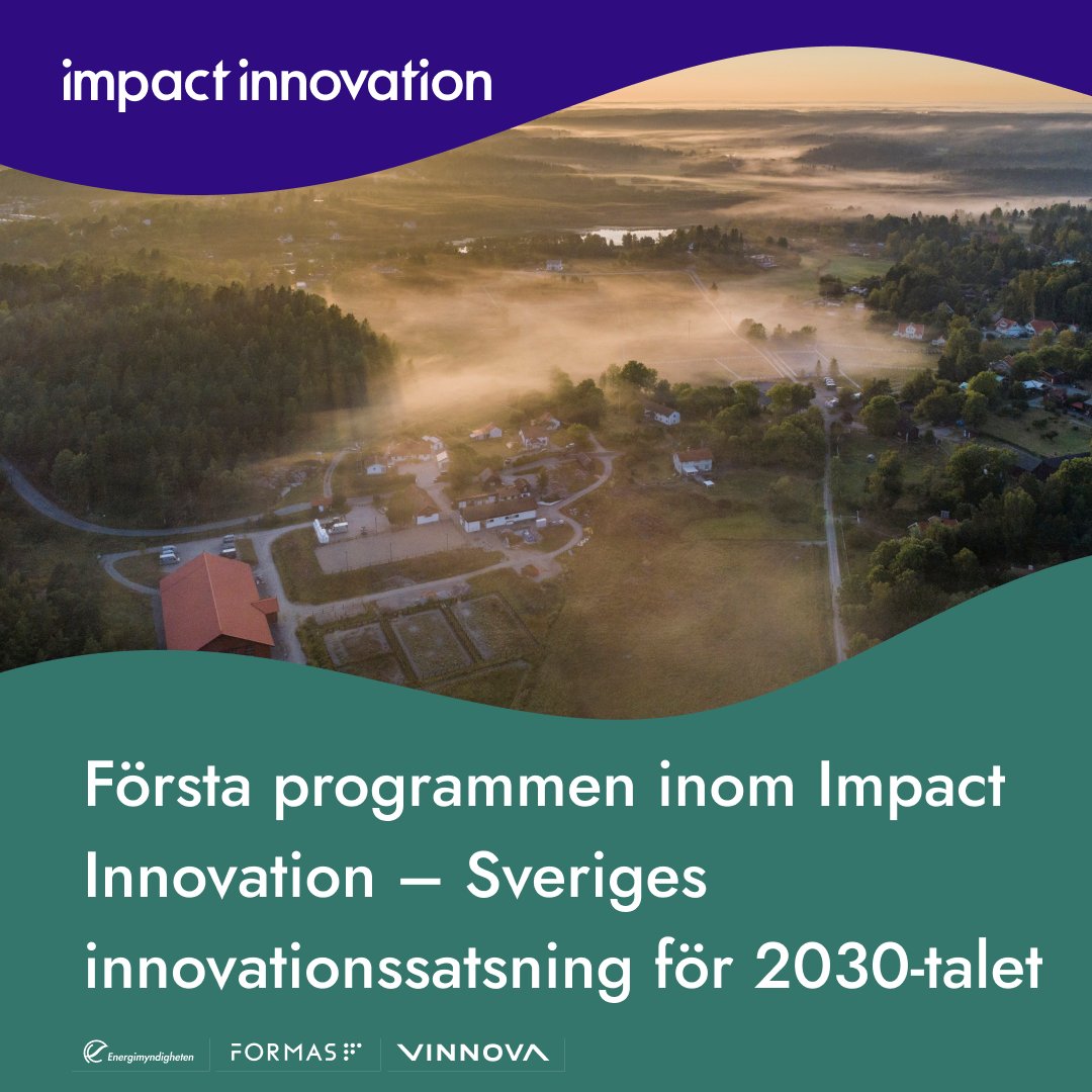 Vinnova (@vinnovase) on Twitter photo Nu är det klart med de första fem programmen som startar inom Impact Innovation - Sveriges stora innovationssatsning för 2030-talet som ska öka takten i den gröna omställningen och stärka vår konkurrenskraft. Läs om programmen:
<a href="/Energi_mynd/">Energimyndigheten</a> <a href="/FormasForsk/">Formas, ett forskningsråd för hållbar utveckling.</a> <a href="/KlimatNaringdep/">Klimat- och näringslivsdepartementet</a> Nu är det klart med de första fem programmen som startar inom Impact Innovation - Sveriges stora innovationssatsning för 2030-talet som ska öka takten i den gröna omställningen och stärka vår konkurrenskraft. Läs om programmen:
<a href="/Energi_mynd/">Energimyndigheten</a> <a href="/FormasForsk/">Formas, ett forskningsråd för hållbar utveckling.</a> <a href="/KlimatNaringdep/">Klimat- och näringslivsdepartementet</a>