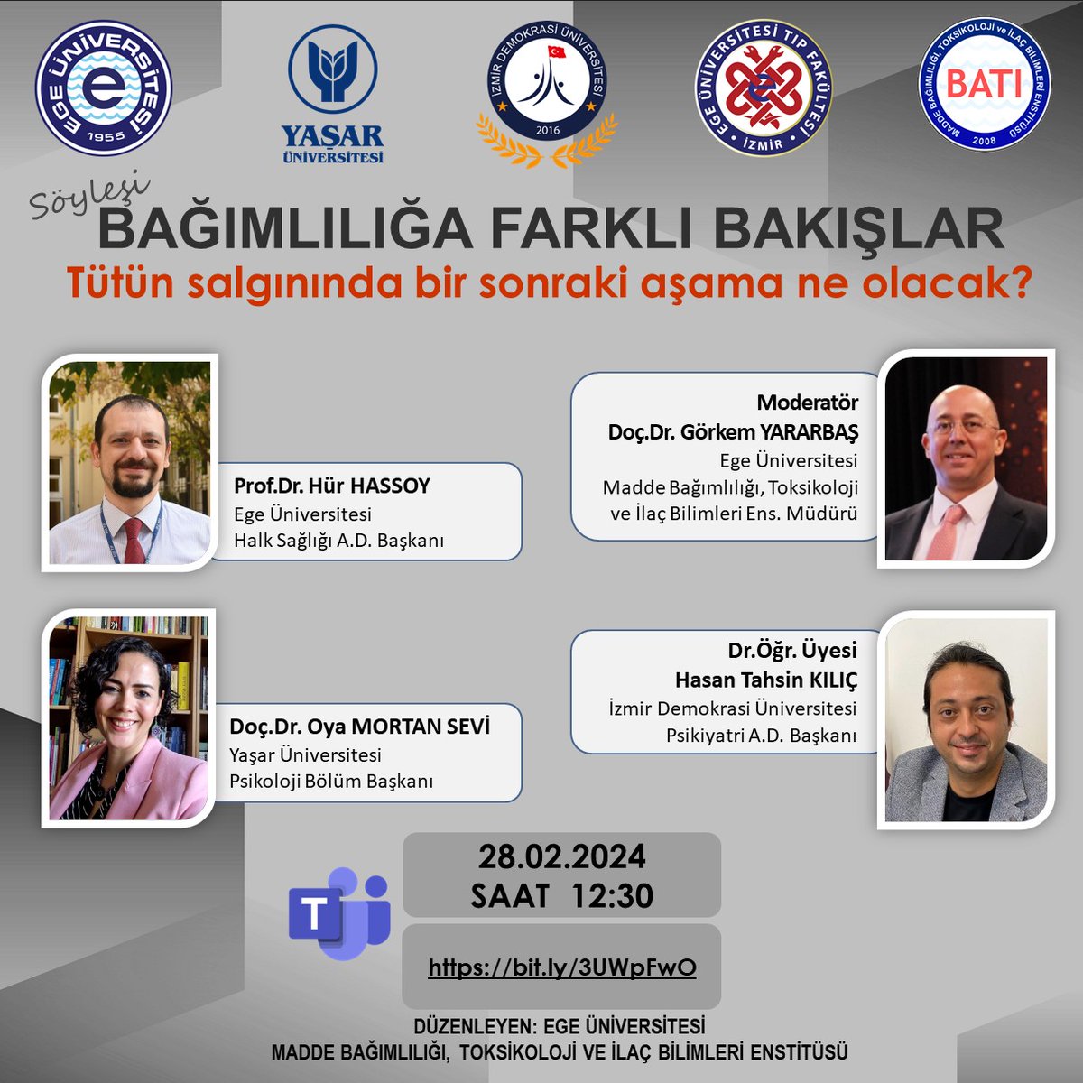 Bağımlılığa Farklı Bakışlar: Tütün salgınında bir sonraki aşama ne olacak? etkinliğimiz 28 Şubat Çarşamba günü Teams üzerinden gerçekleşecektir.