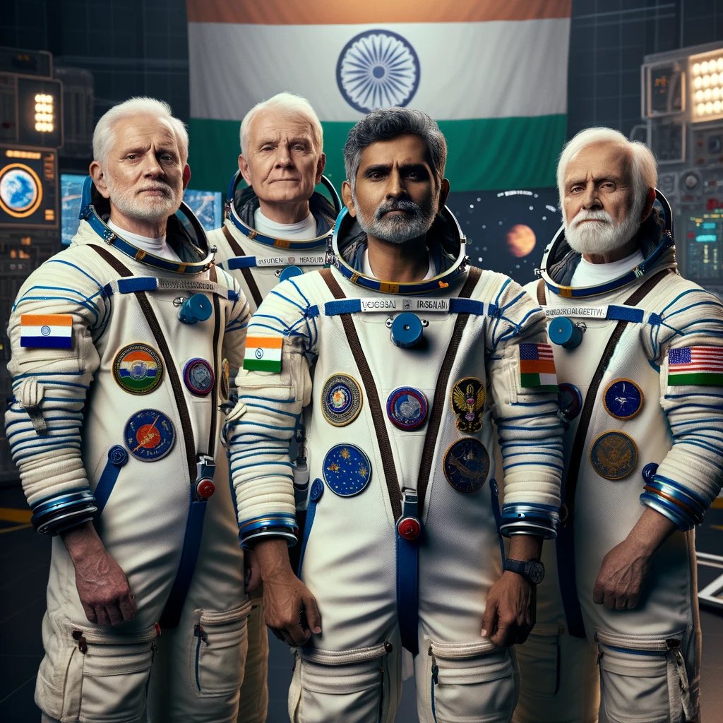 🚨 Meet the chosen ones soaring high for #Gaganyaan mission, #ISRO 🇮🇳🚀: 

Prashant Nair, Ajit Krishnan, Angad Pratap, and Shubhanshu Shukla. A monumental leap for #IndiaInSpace! 🌌 

#ProudMoment #IndianAstronauts