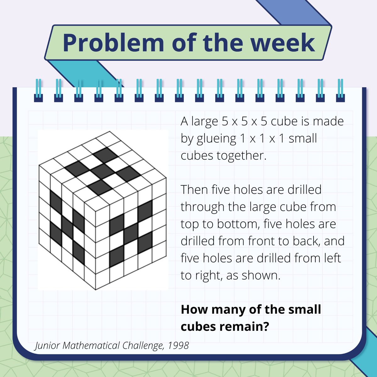 UKMathsTrust's tweet photo. Problem of the Week 57!

Please do not comment the solution so others can work it out too. Instead, like this post or comment a thumbs up if you think you have the correct answer!

The solution will be posted in the comments on Thursday afternoon. 

#Problem #UKMT #Maths https://t.co/uBmJ4iFyQW