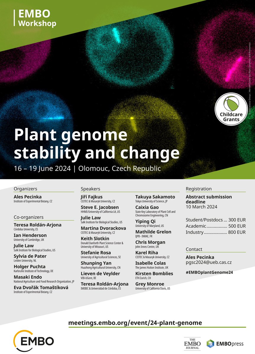 Registration deadline for EMBO Workshop Plant genome stability and change is approaching. Don't miss your chance to join the meeting and discuss with amazing invited speakers (and many more). #EMBOplantGenome24 <a href="/EMBO/">EMBO</a> <a href="/UEBavcr/">ÚEB AV ČR</a> <a href="/tair_news/">TAIR @tairnews.bsky.social</a>