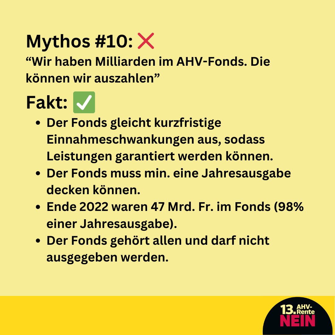 Die Finanzierung der AHV muss nachhaltig sein. Die Idee, man solle den AHV Fonds zur Finanzierung dieses Rentenausbaus plündern, zeigt wie kurzsichtig viele denken.