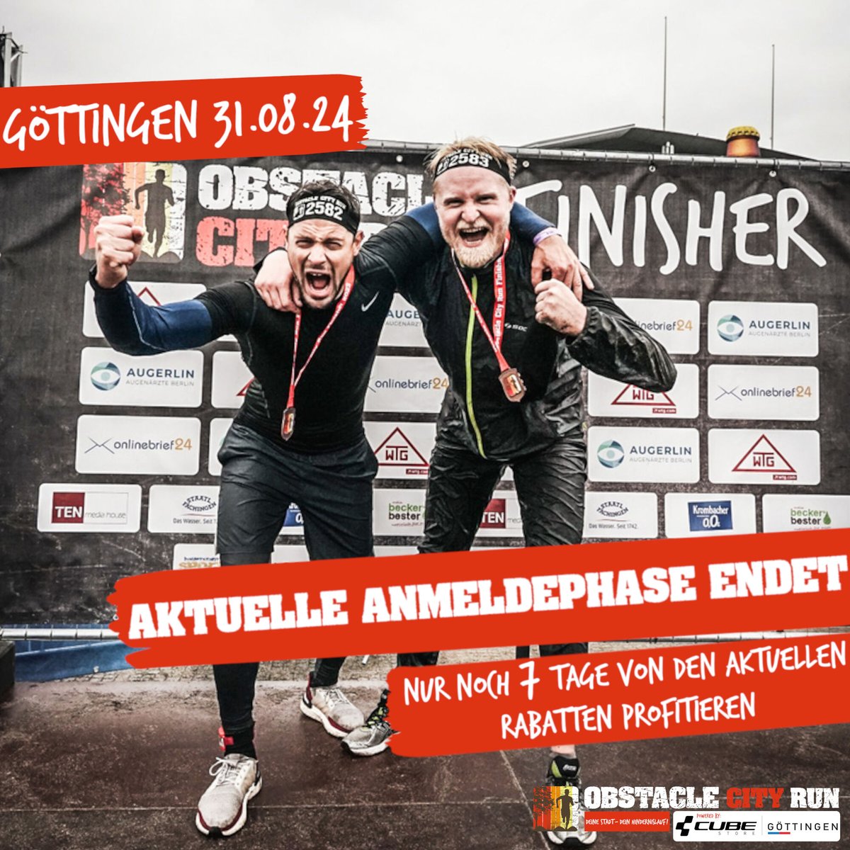 🔥Ende der aktuellen Anmeldephase🔥

Profitiere noch bis zum 05.03. um 23:59 Uhr von den rabattierten Ticketpreisen und sichere dir deinen Startplatz am 31.08.24 in Göttingen!🤗🏃

Wir freuen uns darauf, dich und dein Team an der Startlinie zu sehen!