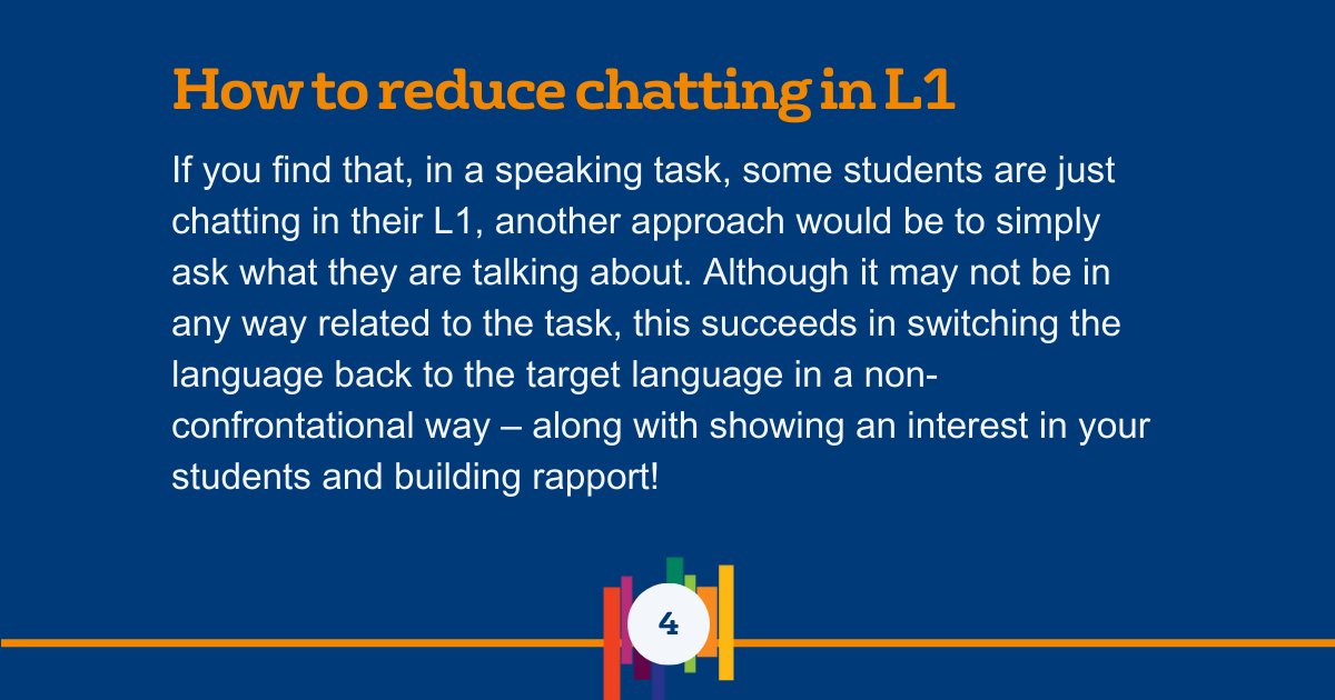 When is it ok to use L1? Why do students use L1? Let’s get the conversation started 💬

Looking for practical approaches to reduce the use of L1 in class, check out Anthony Ash’s article for the IH Journal 👇 

ihworld.com/ih-journal/iss… 

#ihworld
