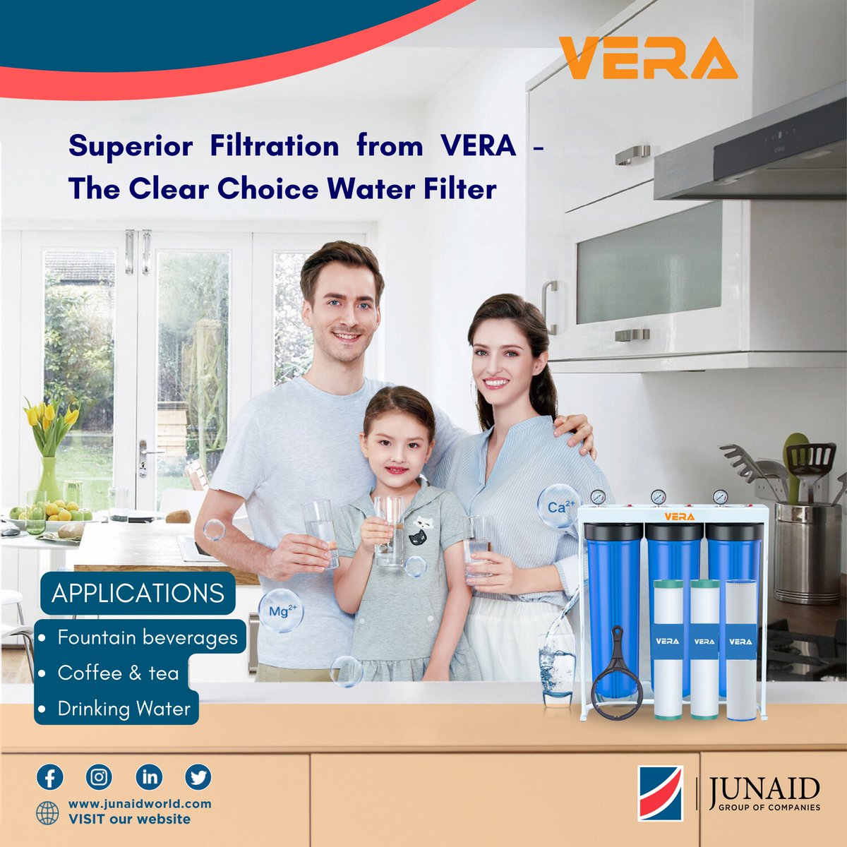 JUNAIDGROUP's tweet photo. Quench your thirst with the purest, freshest water filtered by VERA! 💧

VERA Clear uses a multi-stage filtration system to remove impurities and contaminants from your water. It combines carbon filtration, UV sterilization, and mineralization for clean, great-tasting drinking https://t.co/210CcROsgw