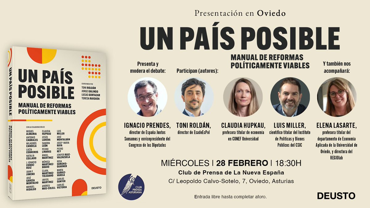 ¡Ya queda menos! Mañana nos vemos en @ClubprensaLNE (18.30 h.) para hablar con estos amigos que han tenido el atrevimiento de pensar en la España posible. @toniroldanm @claudiahupkau @luismmiller @ele_lasarte.