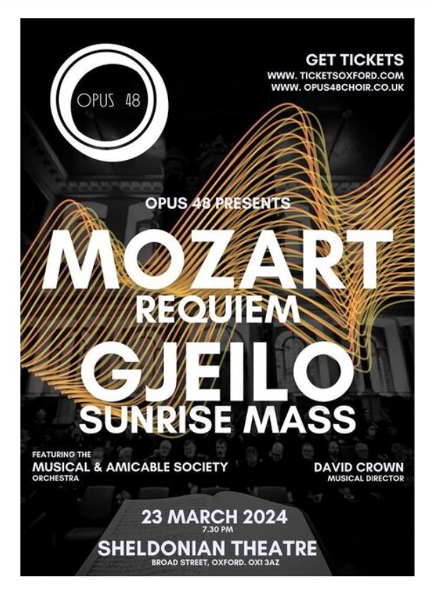 opus48choir's tweet photo. Another exciting rehearsal last night! There is so much detail in both works - #MozartRequiem and @olagjeilo #SunriseMass - and it's brilliant discovering these details. Tix still flying so hurry if you want to come &amp; hear these two beautiful works, @ #Sheldonian in #Oxford. https://t.co/6EJBzINL0N