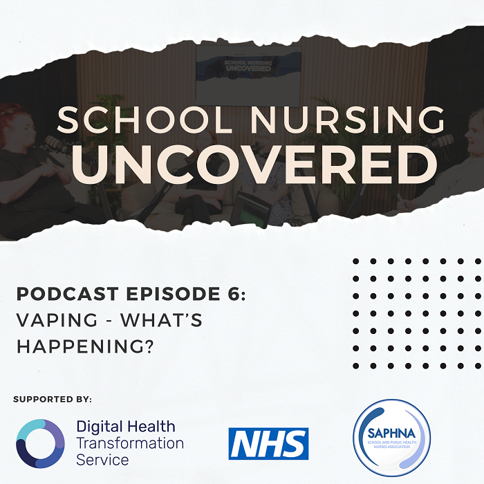 ChatHealthNHS's tweet photo. Here’s the final episode of #SchoolNursingUncovered, looking at the issues school nurses are seeing around vaping.
Listen here or on your favourite podcast app: https://t.co/82k1KLD6C6
#ChatHealthNHS @HealthForTeens1 @HealthforKids1 @SAPHNAteam https://t.co/GXEovY7MRE