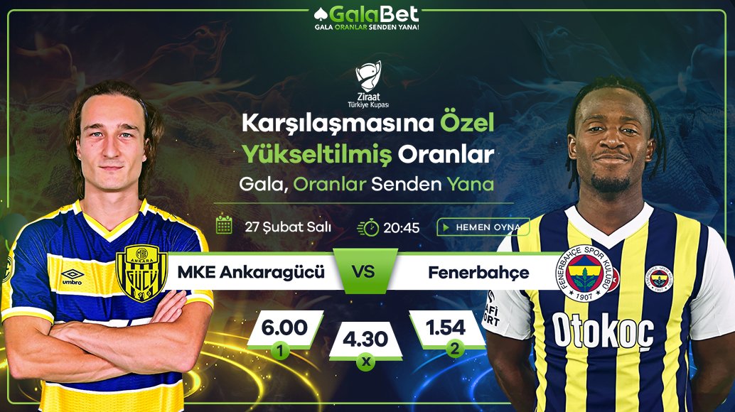 ⚽️ Ziraat Türkiye Kupası Karşılaşmasına Özel Yükseltilmiş Oranlar GalaBet'te!

Ankaragücü vs Fenerbahçe 
⏰Bugün, 20:45

💰 GalaBet'te Her Yatırımınıza Özel %25 Free Bet! kisalt.gg/GalaTwitter

♠️ Hemen Bahis Almak İçin Tıklayın!