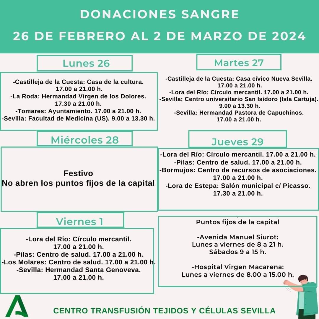 📍 Hoy puedes donar sangre en el <a href="/CuSanIsidoro/">Centro Universitario San Isidoro</a>, en el #PCTCartuja. ⏰ En horario de 9h a 13h. 

💉Anímate y ayuda a salvar vidas. 
<a href="/donantessevilla/">CTS Sevilla</a>