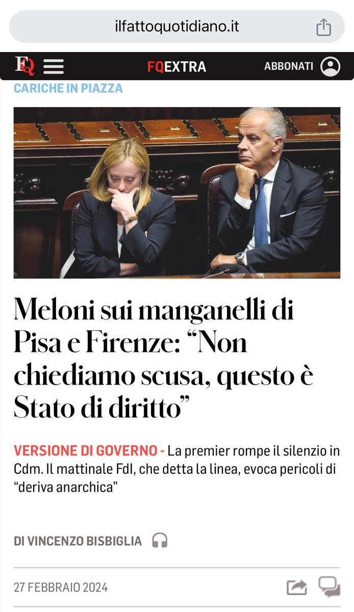 avantibionda's tweet photo. “È così che si tiene in piedi lo Stato di diritto, altrimenti si scade nell’anarchia”
Dopo le confuse e imbarazzanti dichiarazioni di piantedosi e camerati vari, la ducia fa finalmente chiarezza: la repressione del dissenso è necessaria per tenere in piedi lo Stato fascista. https://t.co/pm9HlGSh1y