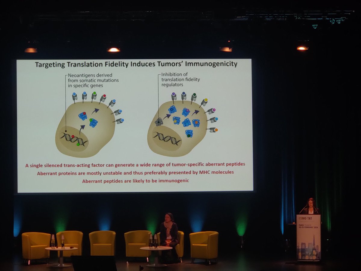 #ESMOTAT24 💥 Keynote lecture on #neoantigens for response to #IO 🗣️ @samuels_yardena @WeizmannScience Targeting translation machinery to increase immunogenicity #drugdevelopment #Oncology #research @myESMO