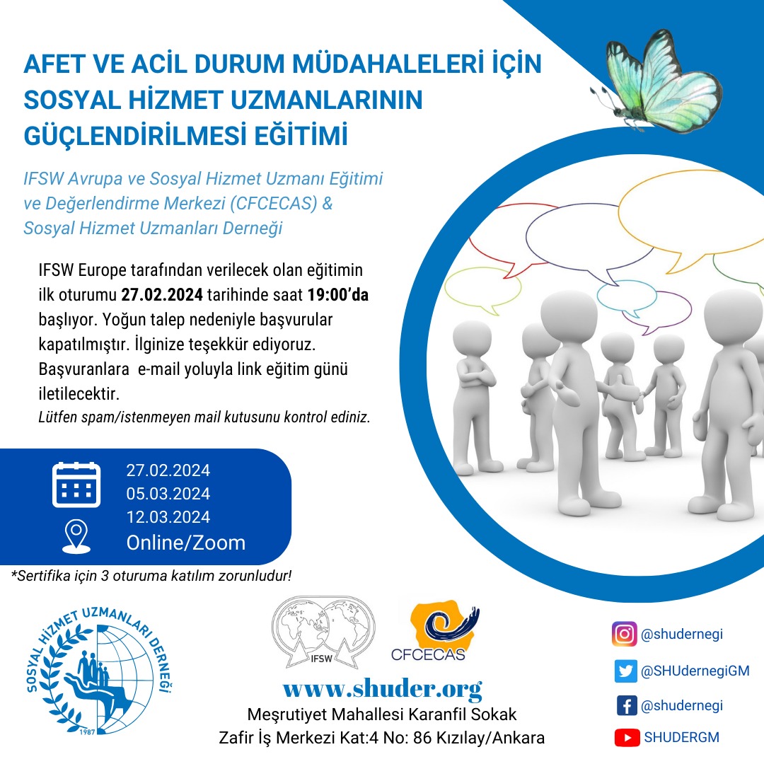 📌IFSW Europe tarafından verilecek olan eğitimin ilk oturumu 27.02.2024 Salı günü akşam saat 19:00’da başlıyor! İlginize teşekkür ediyoruz 🤗