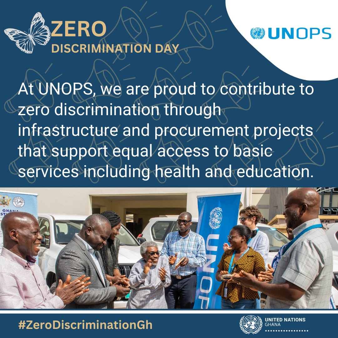 UNinGhana's tweet photo. Day 7⃣📢
At @UNOPS, we are proud to contribute to #ZeroDiscrimination through infrastructure &amp; procurement projects that support equal access to basic services including health &amp; education.  

We renew our commitment to end discrimination in all its forms. #ZeroDiscriminationGh https://t.co/oTrvFLH7Db