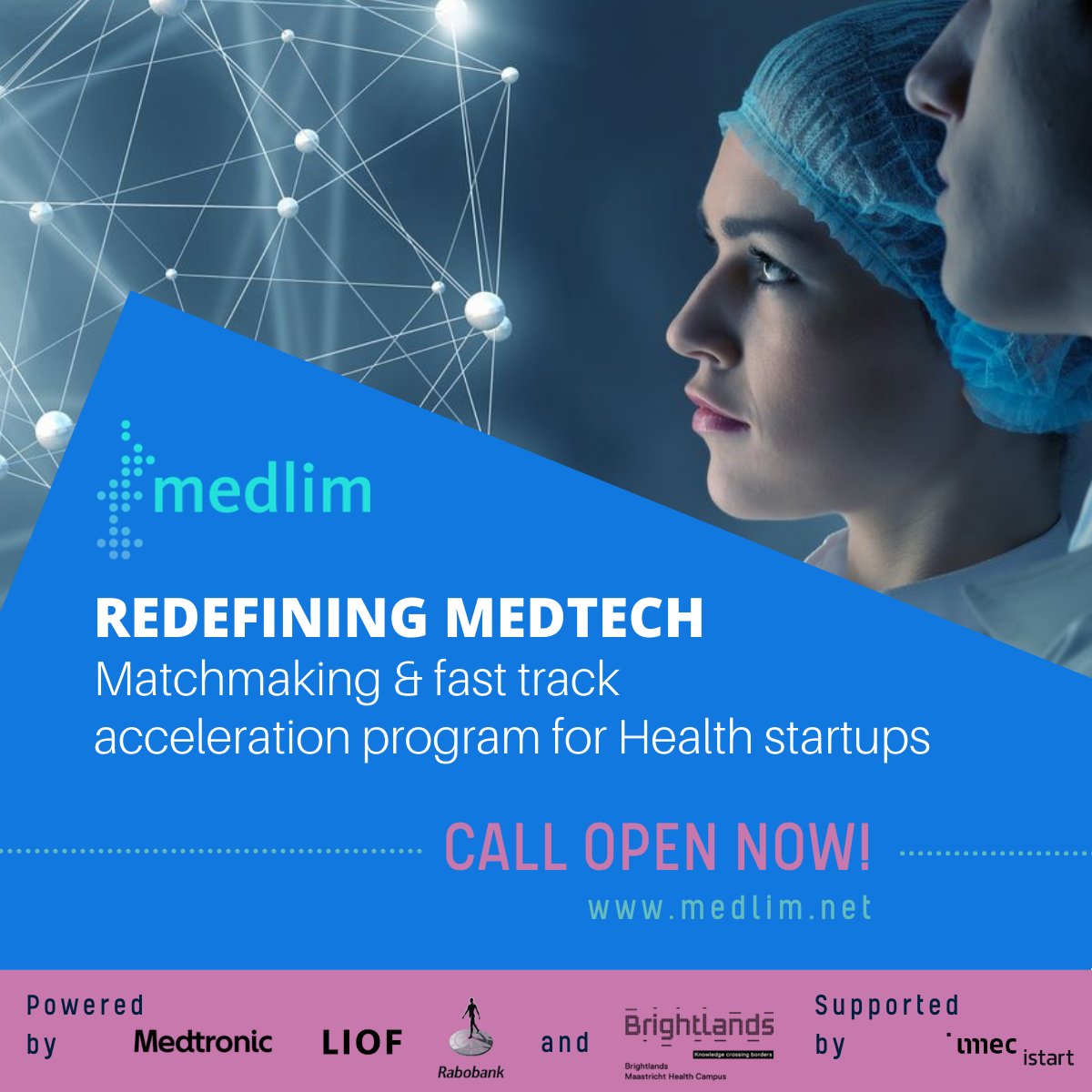 MedLim is an acceleration program to support promising medical technology startups. Sign up and benefit from the expert know-how, network, collaborations and funding opportunities of MedLim partners. Call is open until March 1: hubs.ly/Q02lVT_70