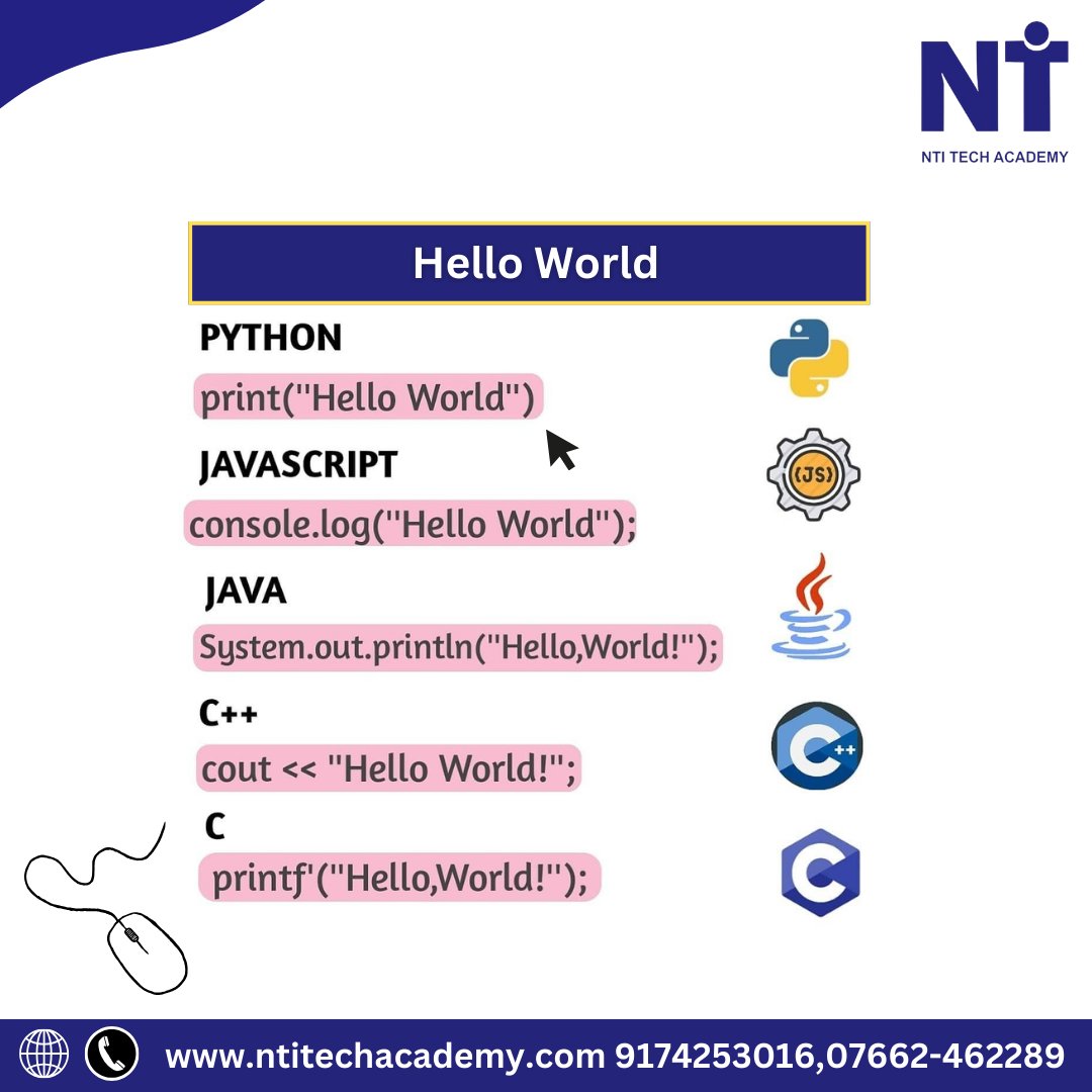 ntitechacademy_'s tweet image. "Hello World
Register Now - forms.gle/eJdSgbsxQ7hZJw…
#NTITechAcademy #PythonSQL #TechTraining #CareerBoost #PlacementAssistance #TechEducation #CodingBootcamp #DatabaseManagement #CareerDevelopment #JobPlacement #TechSkills #LearnToCode 🎓