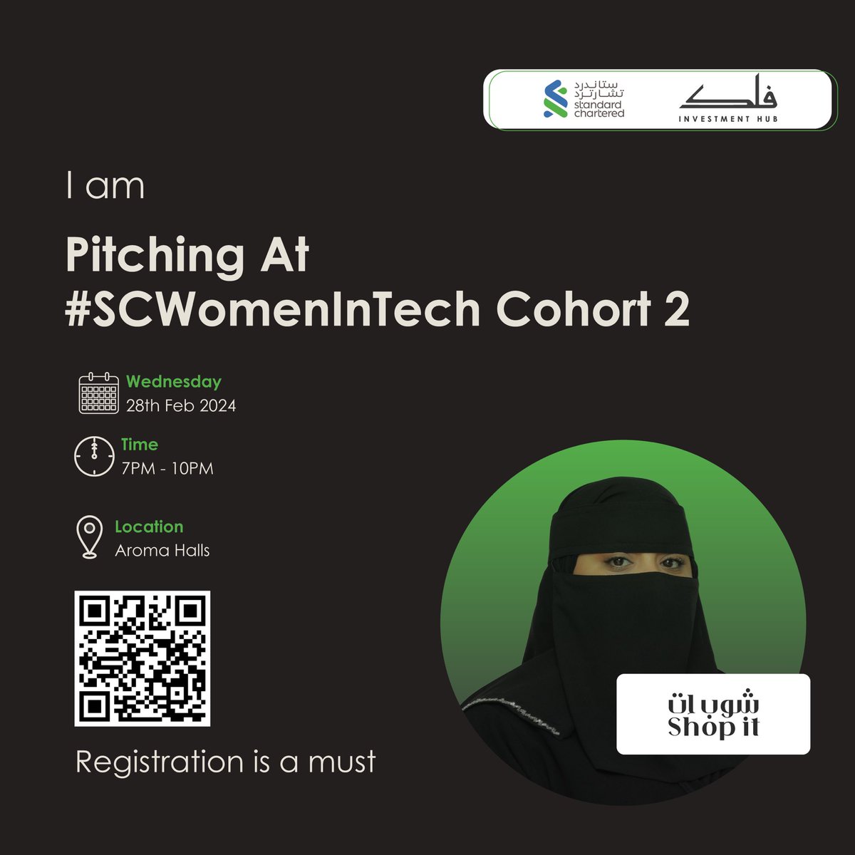 Keep an eye on your girl as I AM PITCHING AT #SCWOMENINTECH COHORT 2 & ready to shape the future of technology in the region. 
@Falak_Hub #FalakWIT #StandardChartered