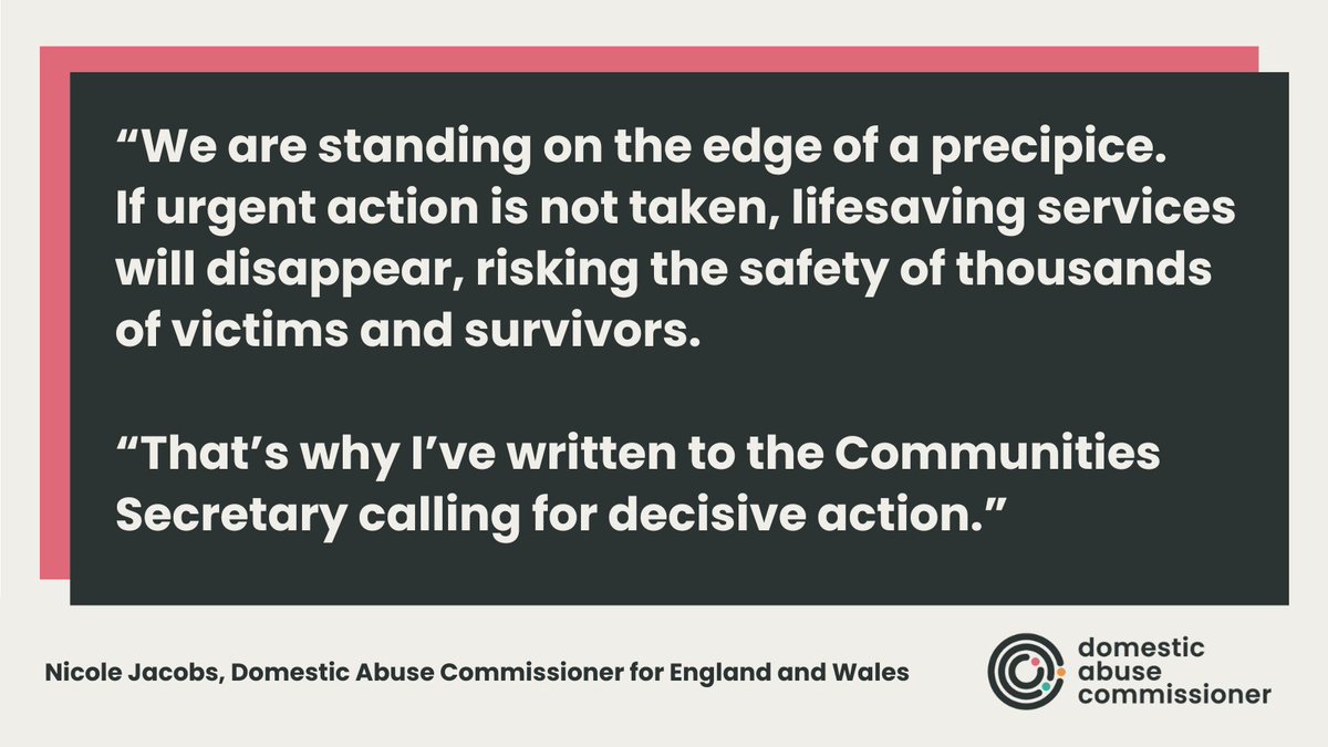 Domestic abuse services are at risk of disappearing as the local authority financial crisis spirals out of control.

Today I've written to Michael Gove calling for urgent measures to protect these essential and lifesaving services.

The safety of victims depends on it. 1/2