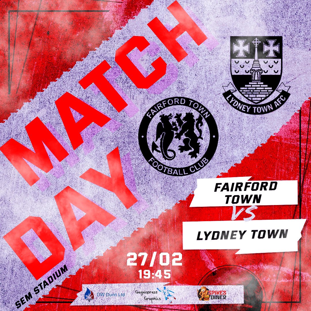 Fairford Town FC (@fairfordtownfc) on Twitter photo 𝐌𝐀𝐓𝐂𝐇𝐃𝐀𝐘 ⚽️
It’s matchday and we host <a href="/LydneyTownAFC/">Lydney Town AFC</a> in the <a href="/HellenicLeague/">Hellenic League</a> this evening. Please come along and support the lads.
🎟️ £6 Adults, £4 Concessions & U18s FREE with paying adult
⏰- 19:45
📍- GL7 4AX
🍔- <a href="/spikesdiner/">SPIKES Diner</a> OPEN
📖 - Programme available
🔴⚪️ 𝐌𝐀𝐓𝐂𝐇𝐃𝐀𝐘 ⚽️
It’s matchday and we host <a href="/LydneyTownAFC/">Lydney Town AFC</a> in the <a href="/HellenicLeague/">Hellenic League</a> this evening. Please come along and support the lads.
🎟️ £6 Adults, £4 Concessions & U18s FREE with paying adult
⏰- 19:45
📍- GL7 4AX
🍔- <a href="/spikesdiner/">SPIKES Diner</a> OPEN
📖 - Programme available
🔴⚪️