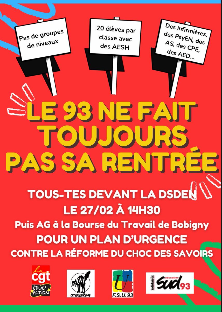 CGTeducaction93's tweet photo. Coucou! On est reparti aujourd'hui!! Ce matin ça tourne dans mes écoles, on organise des AG dans les villes , les établissements.  On se retrouve cette après-midi à la dsden à 14h30 puis en AG à la Bourse du travail de Bobigny🥳🥳 
@snesfsu93 @cnt_educ_93 @SudEducation93 https://t.co/2dWzprhI4l
