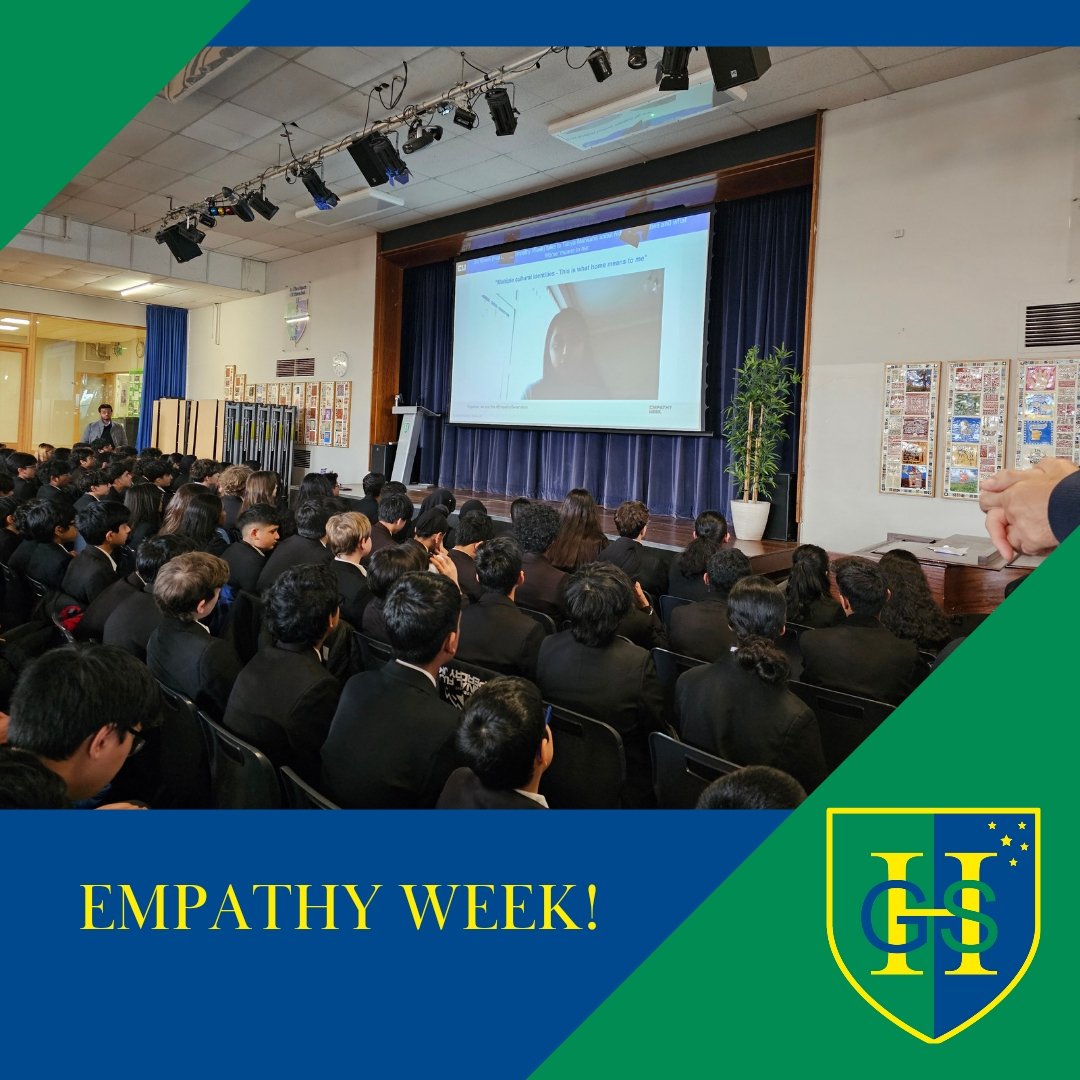 Year 9 and 10 pupils being introduced to this year's #EmpathyWeek in assembly this morning.