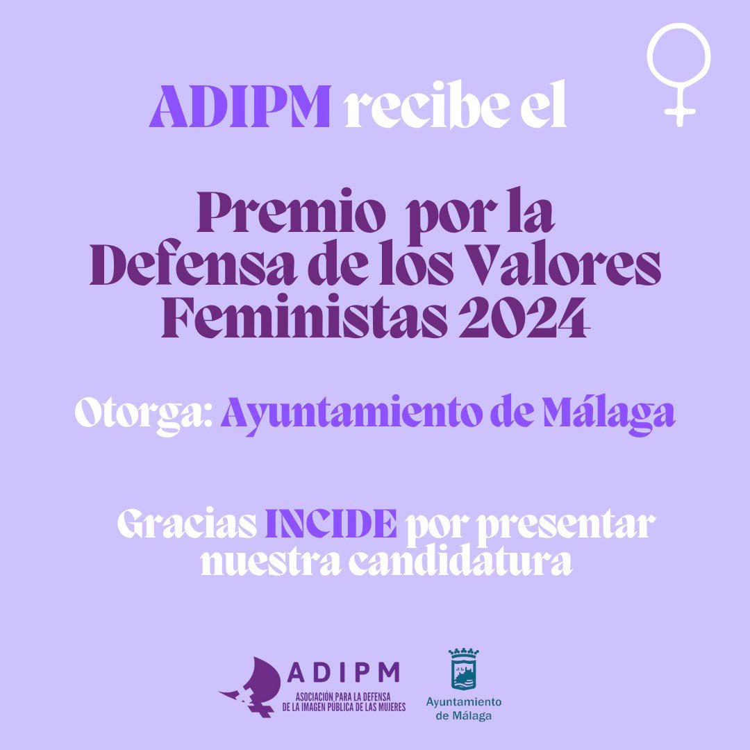 Estamos orgullosas y agradecidas que el <a href="/malaga/">Ciudad de Málaga</a> nos haya otorgado este premio a la defensa de valores feministas. 
Y muy, muy agradecidas a <a href="/INCIDEong/">INCIDE Málaga</a> por haber presentado nuestra candidatura. #Feminismo #Reconocimiento