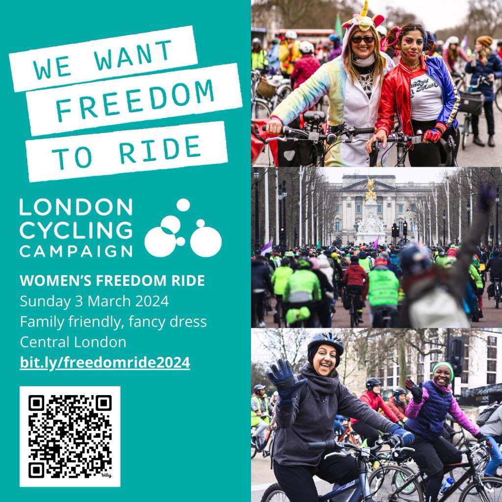 Join us for the upcoming Women's Freedom Ride on Sunday, March 3rd 💃🚲 Don't miss out on this exciting event organised by LCC Women’s Network 🚴‍♀️London Cycling Campaign 🚴‍♂️Londra Bisiklet Kulubu 🚴‍♀️Joy Riders Event details and registration lcc.org.uk/events/lcc-wom…