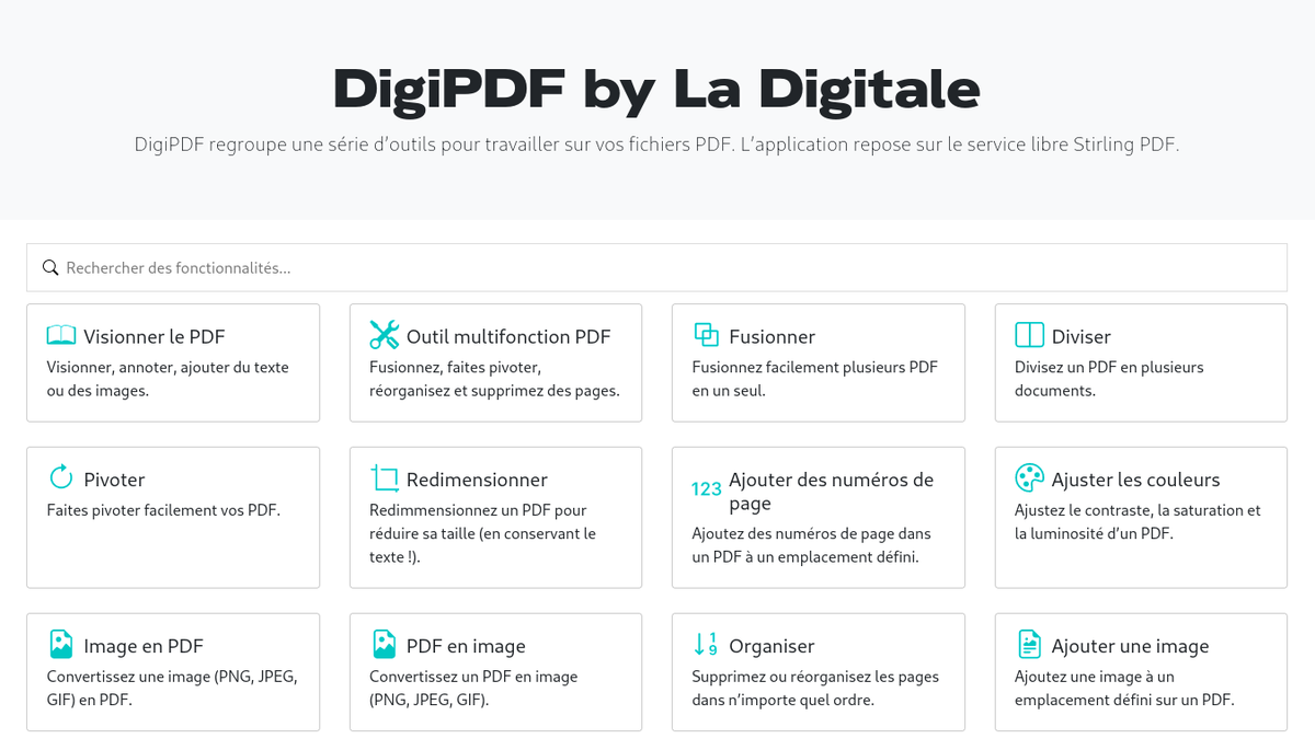 DigiPDF, une boîte de 52 outils pour travailler les fichiers PDF (fusionner, diviser, pivoter, redimensionner...) -  ladigitale.dev/blog/digipdf-u…
