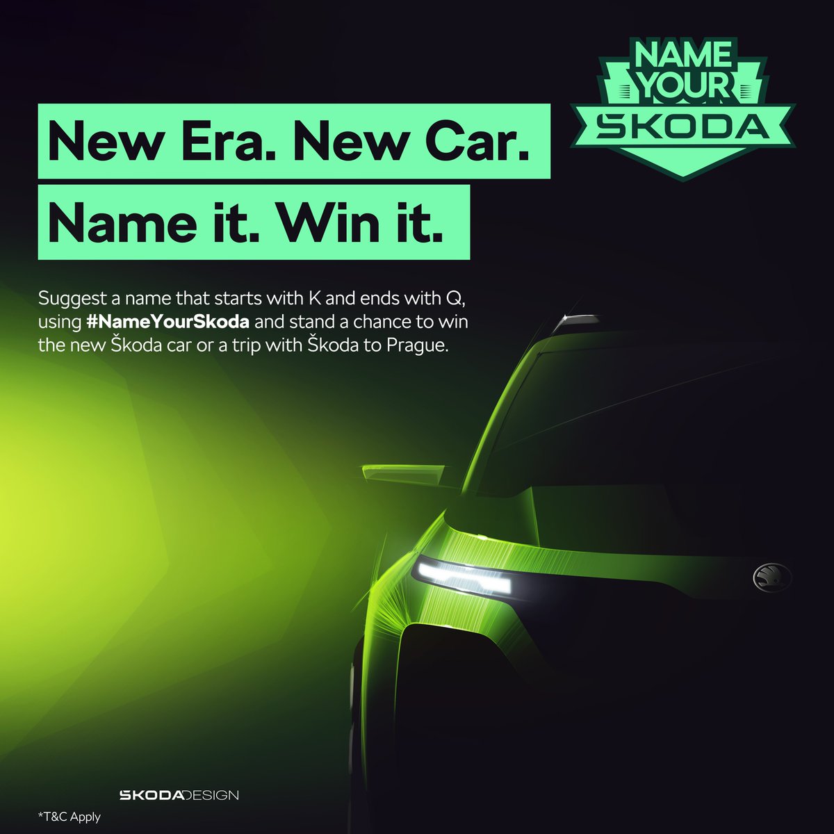 What is our all-new compact SUV called? You decide. 😎

Suggest a name using #NameYourSkoda and stand a chance to win the new Škoda car or a trip to Prague. 
Do note, the name should start with K and end with Q. All the best, we can’t wait to read your suggestions. 😄