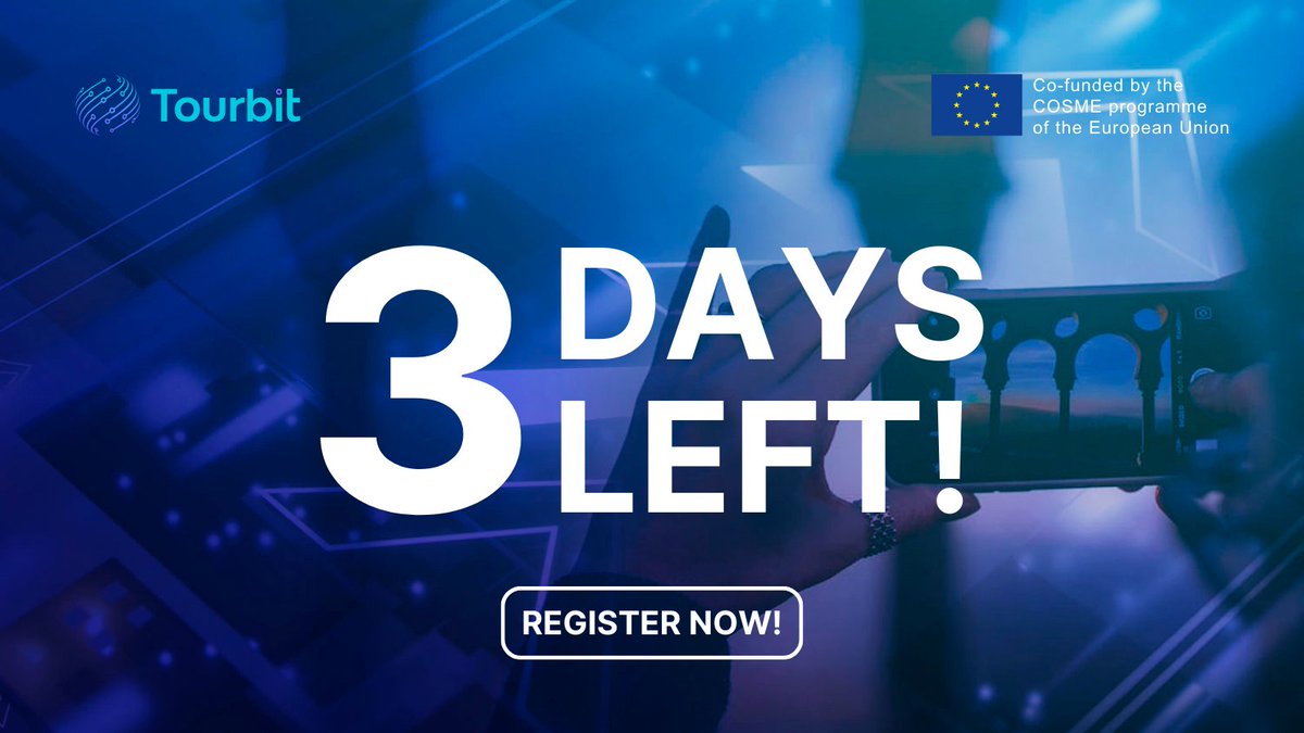 Tourbit_EU's tweet image. 🟣 Three days left until the #TourbitFinalConference!

🌐 Talks, an AI masterclass, a roundtable with SMEs from 7 countries and much more. All taking place on the 1st of March at the @Valkiriahub in Barcelona.

➡️ Register now, there&apos;s still time! bit.ly/3S00rKX