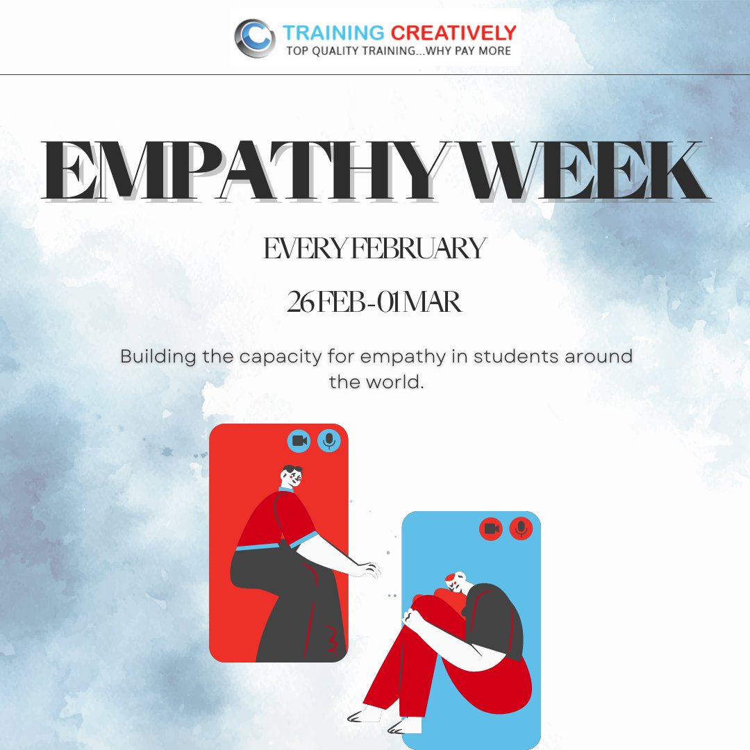 traincreatively's tweet image. Mark your calendars! From Feb 26th to Mar 1st, it&apos;s Empathy Week! 🌍💕Foster empathy among students worldwide. Let&apos;s explore how empathy transforms our actions and relationships. #EmpathyWeek #UnderstandingMatters #GlobalConnection