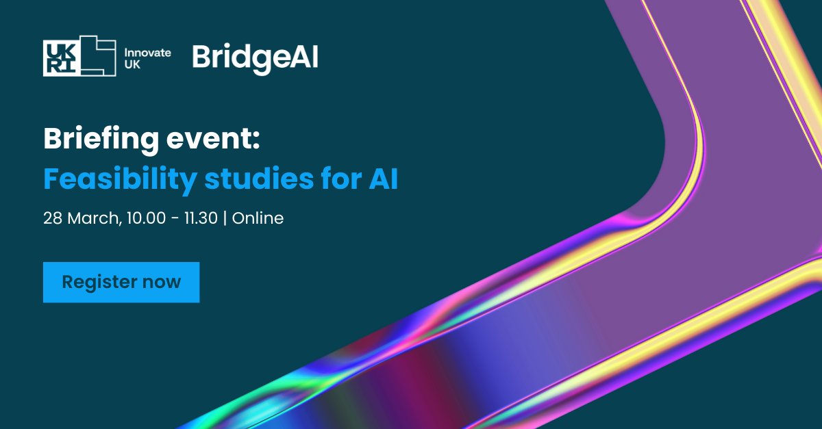 📢 Discover how you can secure up to £50k for #AI projects that drive productivity in your business. Join the @innovateuk #BridgeAI Briefing Event on 28 March to learn about the eligibility, scope & ask any questions. Register now: iuk.ktn-uk.org/events/briefin…