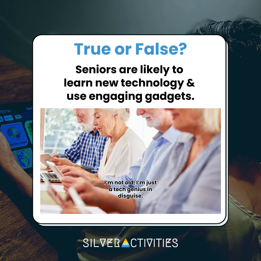 slvractivities's tweet photo. Are seniors secretly tech-savvy? Comment True or False below! 📱👈

With SilverPad, they can keep their minds sharp and stay updated with the latest games &amp; news, proving that age is just a number for technology.

- Grab #SilverPad Today: https://t.co/PbM0goi85X 👈 https://t.co/jBbOYIbXBG
