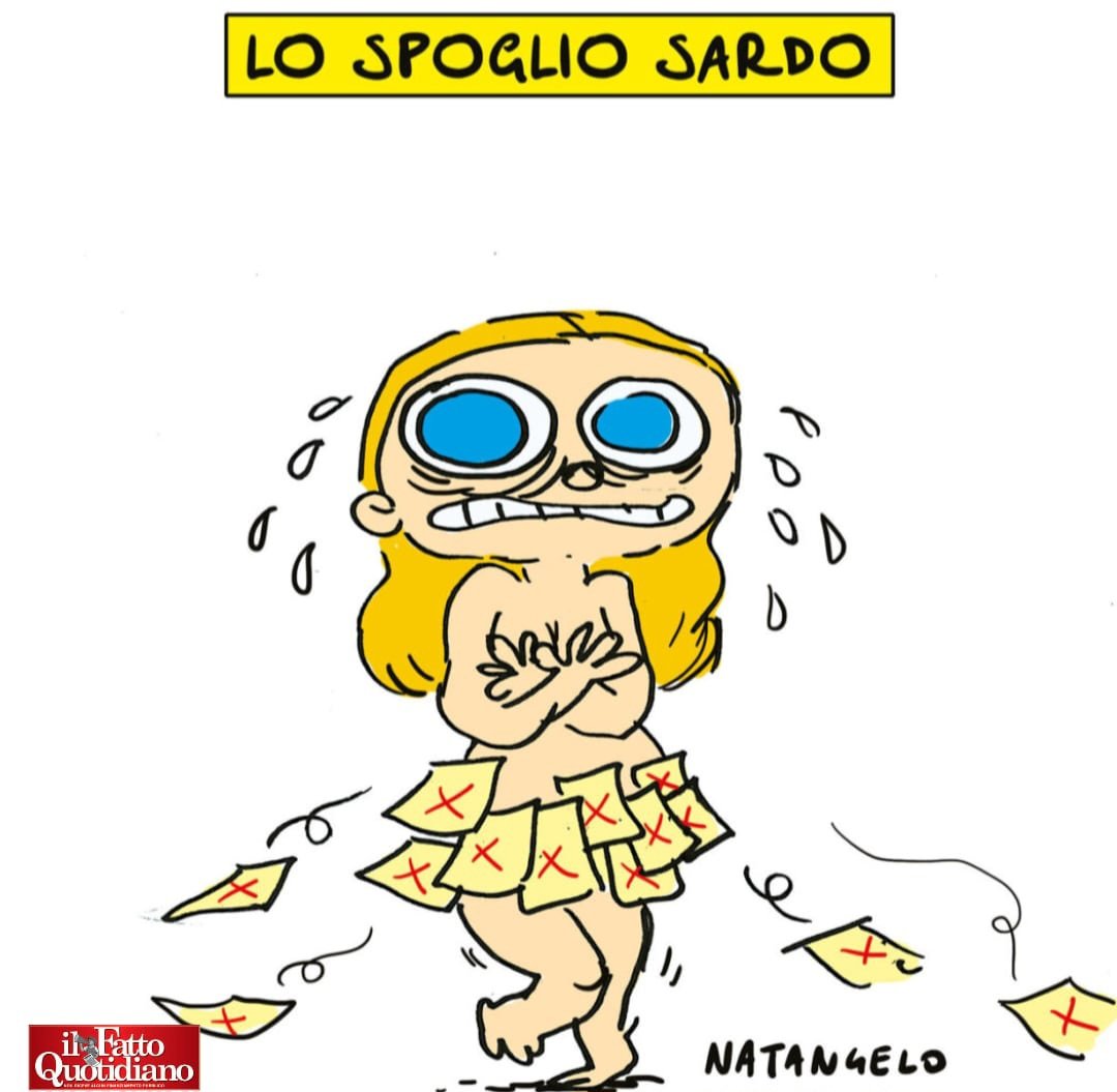 You Can Leave Your Hat On - la mia vignetta per la prima pagina de Il Fatto Quotidiano oggi in edicola! 

#sardegna2024 #meloni #truzzu #todde #elezioniregionali  #vignetta #fumetto #memeitaliani #umorismo #satira #humor #natangelo