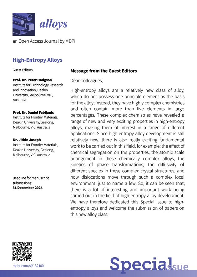 Alloys_MDPI's tweet image. Special Issue &quot;High-Entropy Alloys&quot; is open for #submissions! Looking forward to receiving your interesting contributions!!! #highentropy #alloys
View more details at mdpi.com/journal/alloys…
