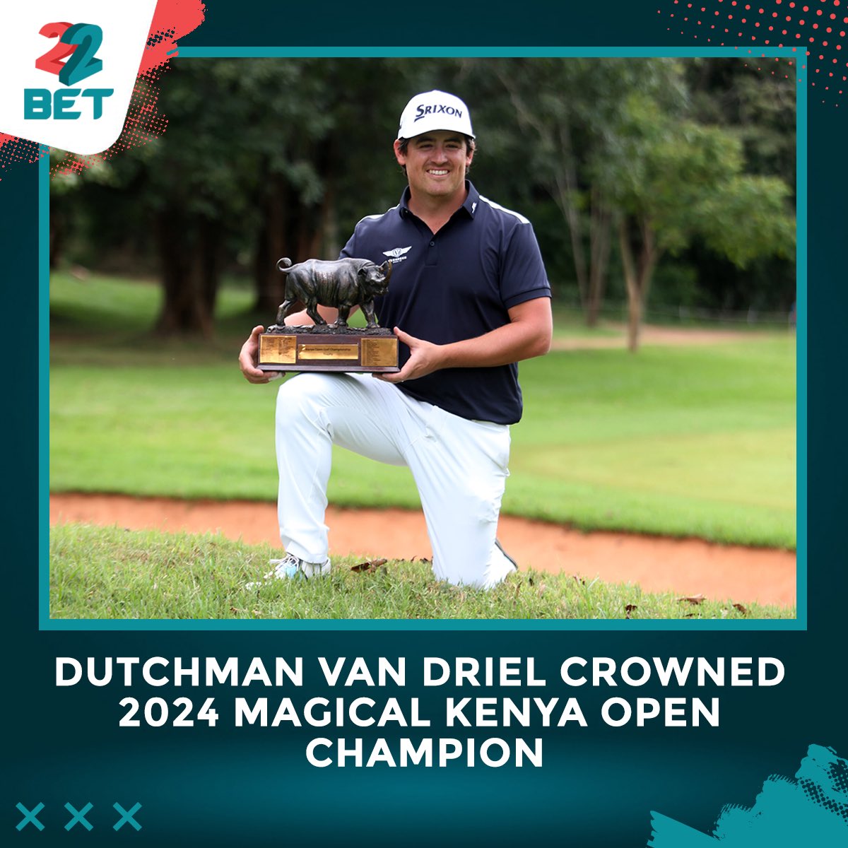 'Darius Van Driel, the 2024 DP World Tour Magical Kenya Open champion! 🏆 Leading from Day One, he finished strong with a total of 14 under par. 🙌🏼⛳ #MagicalKenyaOpen #Champion'