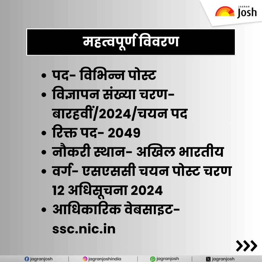 Jagranjosh's tweet image. SSC Selection Post Phase 12 Recruitment 2024: जारी हुआ एसएससी चयन पोस्ट फेज 12 भर्ती नोटिफिकेशन, 2049 पदों के लिए रजिस्ट्रेशन शुरू

#SSCSelectionPost #Phase12 #Recruitment #registration #Exams