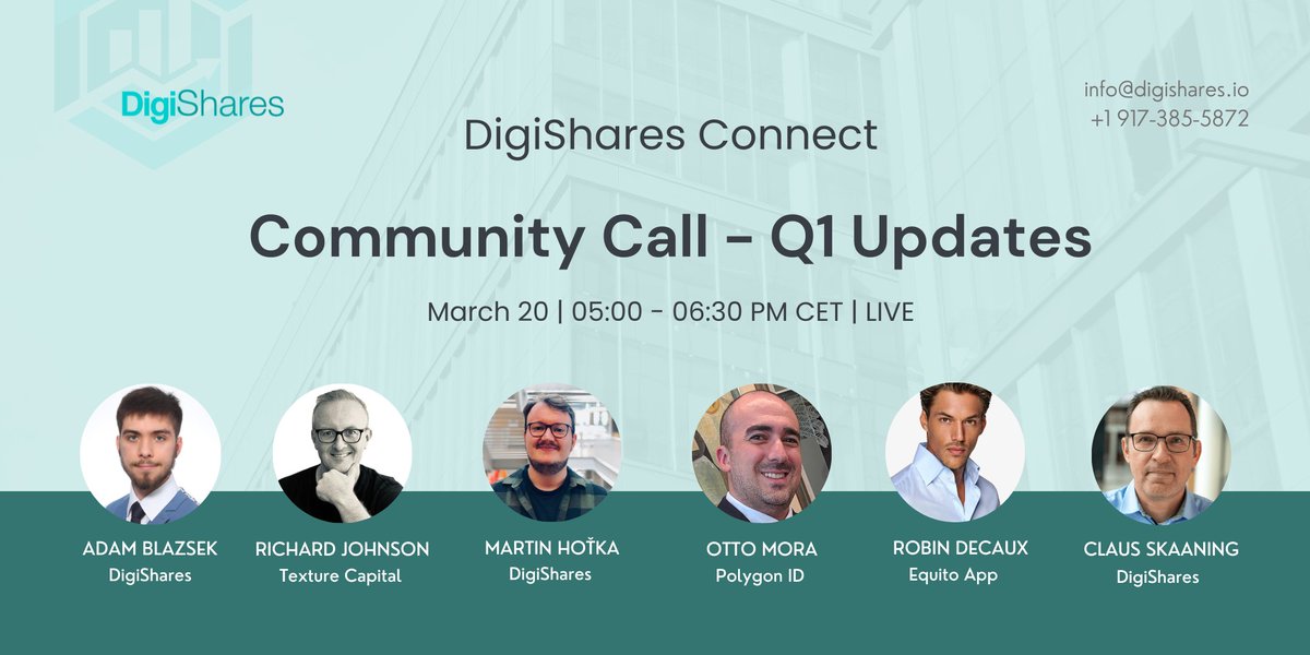 🔊 Join us for an exclusive event: the first DigiShares Community Call - Q1 2024 Updates! In this 1.5-hour live session, we'll talk about the latest developments from DigiShares, delving into exciting news such as our groundbreaking collaboration on creating a decentralized ID…