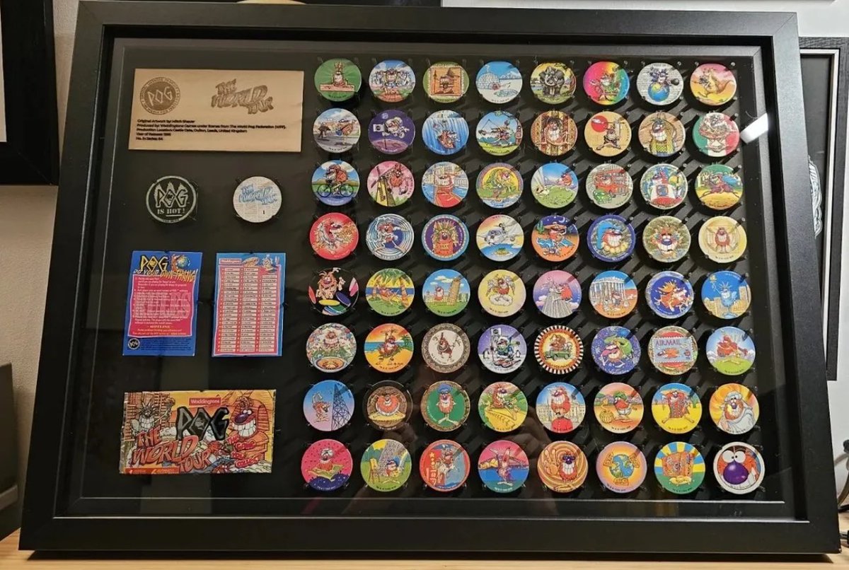 mattproducers's tweet photo. @PogDigital @Nike @blockbuster @Nerf @MTV @pepsi @Pokemon @Jumpman23 @SHAQ @CocaCola @SlimJim @TheSimpsons @nickelodean Got this up in office at @popexnet HQ #pog #popex #goodtimes https://t.co/Aji3YNeFtx