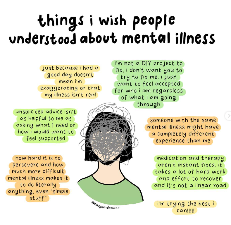 What are some of the things you wish people understood about mental illness? #AcademicMentalHealth #AcademicTwitter @ThePhDPlace @OpenAcademics @MindfulAcademix Image: @crazyheadcomics