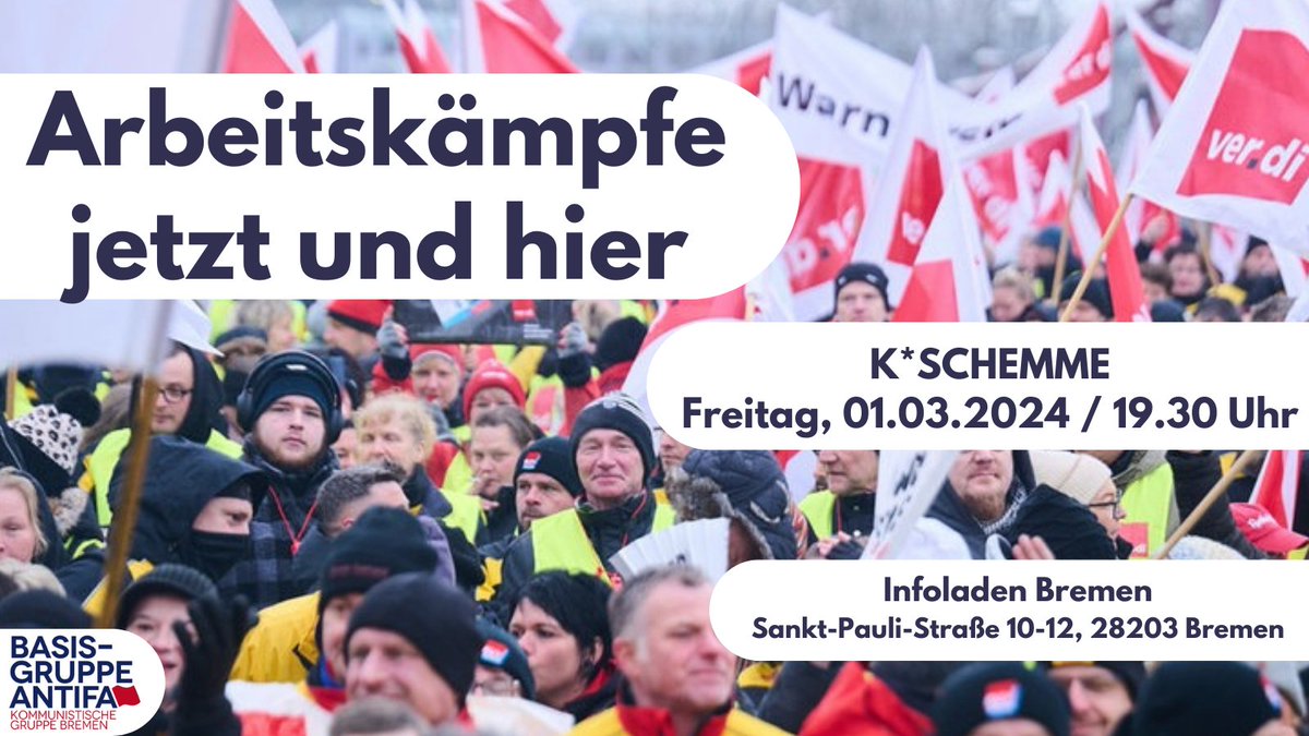 #Bremen: Es ist von einer „Renaissance der #Gewerkschaften“ die Rede. #Streiks sind 2023/24 so präsent und wahrnehmbar wie seit Jahrzehnten nicht mehr. Während die Linke sich in und außerhalb von Parlamenten immer mehr in der Bedeutungslosigkeit einrichtet, gehen wieder (1/3)