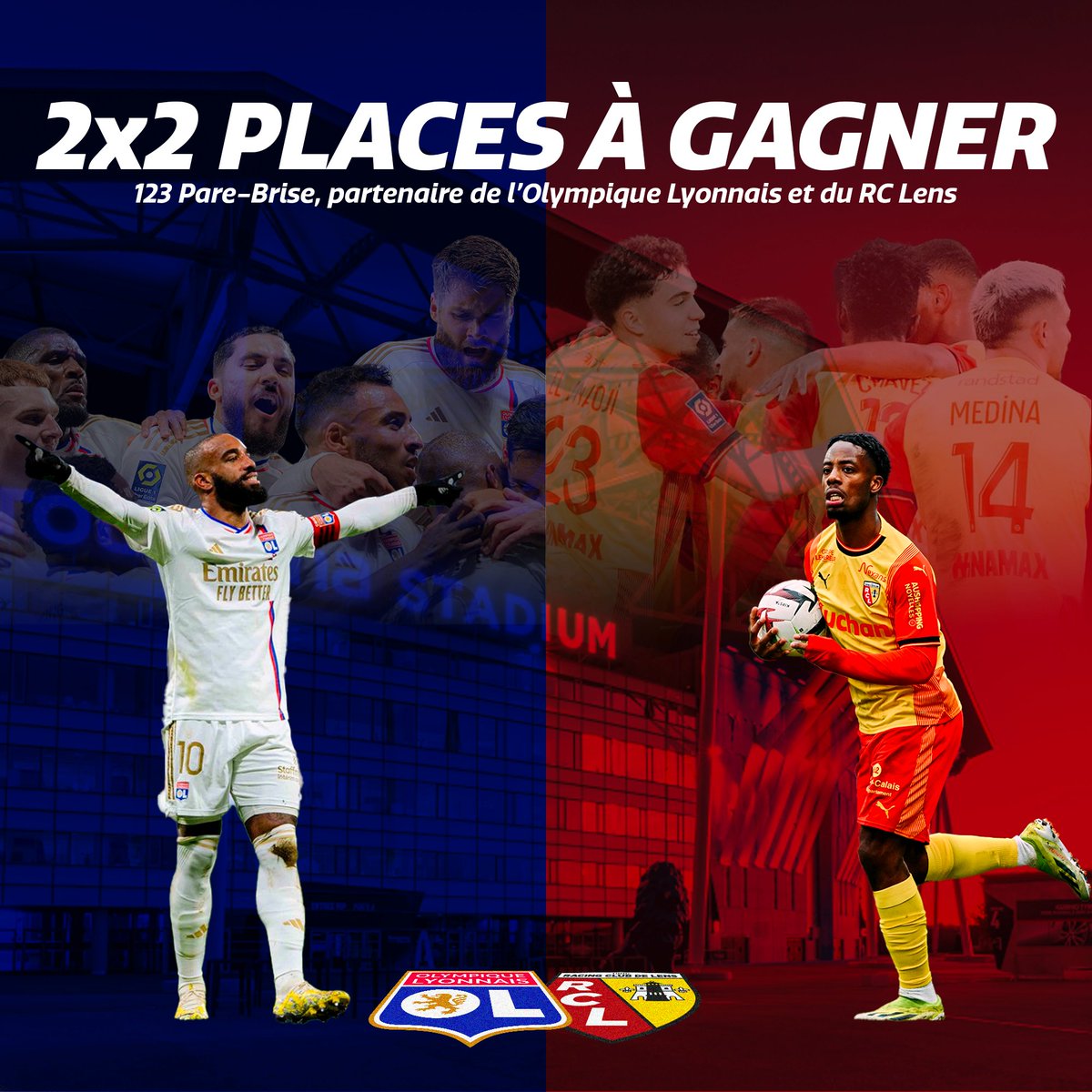 Dimanche, c'est #OLRCL ! Lensois, Lyonnais, on a 2x2 places à vous faire gagner 🥳 Pour participer : 1⃣ RT + Follow @123PareBrise 2⃣ Identifie un(e) pote en commentaire #RCLens #OL #Ligue1 #Concours