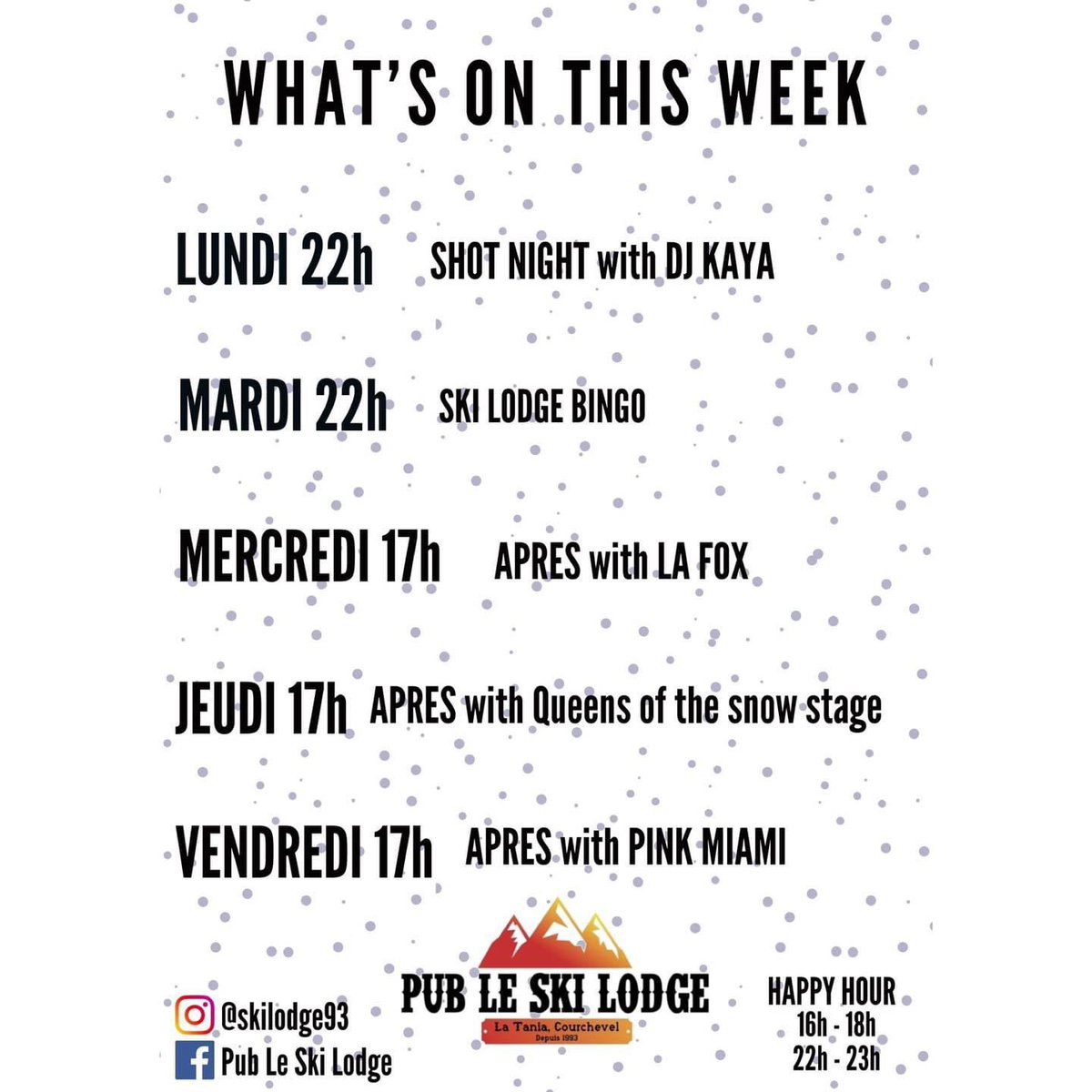 What’s on this week w/b 25 Feb 2024 at <a href="/PubLeSkiLodge/">Pub Le Ski Lodge</a> #LaTania