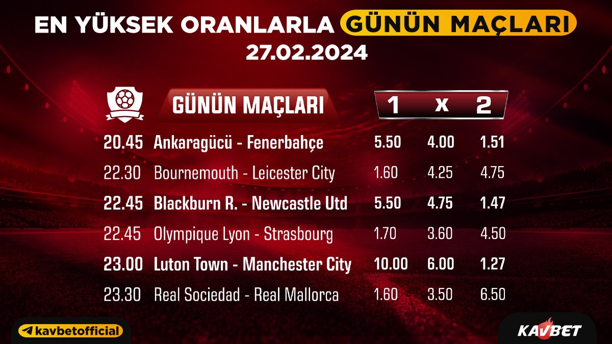 🔥 Günün  Karşılaşmaları ⚽️ Sizin için günün maçlarını seçtik, bol kazançlar.