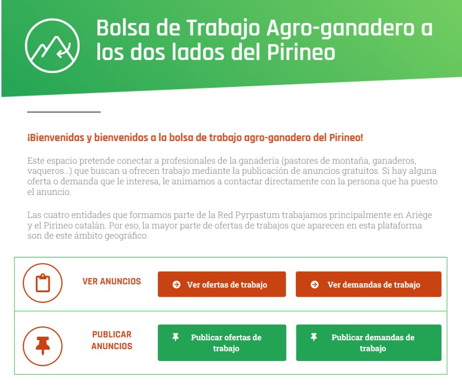 Plataforma Ganadería Extensiva y Pastoralismo (@ganad_extensiva) on Twitter photo Bolsa de empleo para ganadería de ámbito transfronterizo desde la <a href="/escoladepastors/">Escola de Pastors</a>
📌 pyrpastum.eu/es/borsadetreb…
#ganaderíaextensiva #empleorural Bolsa de empleo para ganadería de ámbito transfronterizo desde la <a href="/escoladepastors/">Escola de Pastors</a>
📌 pyrpastum.eu/es/borsadetreb…
#ganaderíaextensiva #empleorural