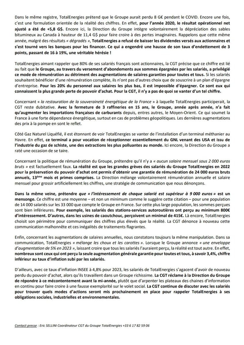 ThierryDefresne's tweet photo. Les dernières interviews de @TotalEnergies données @leJDD et @BFMTV sont une manipulation des chiffres pour redorer son image. La #CGT dénonce cette communication mensongère qui vise à faire passer les salariés pour des nantis ! Stop à cette propagande orientée et provocatrice ! https://t.co/4pggtQmQyI