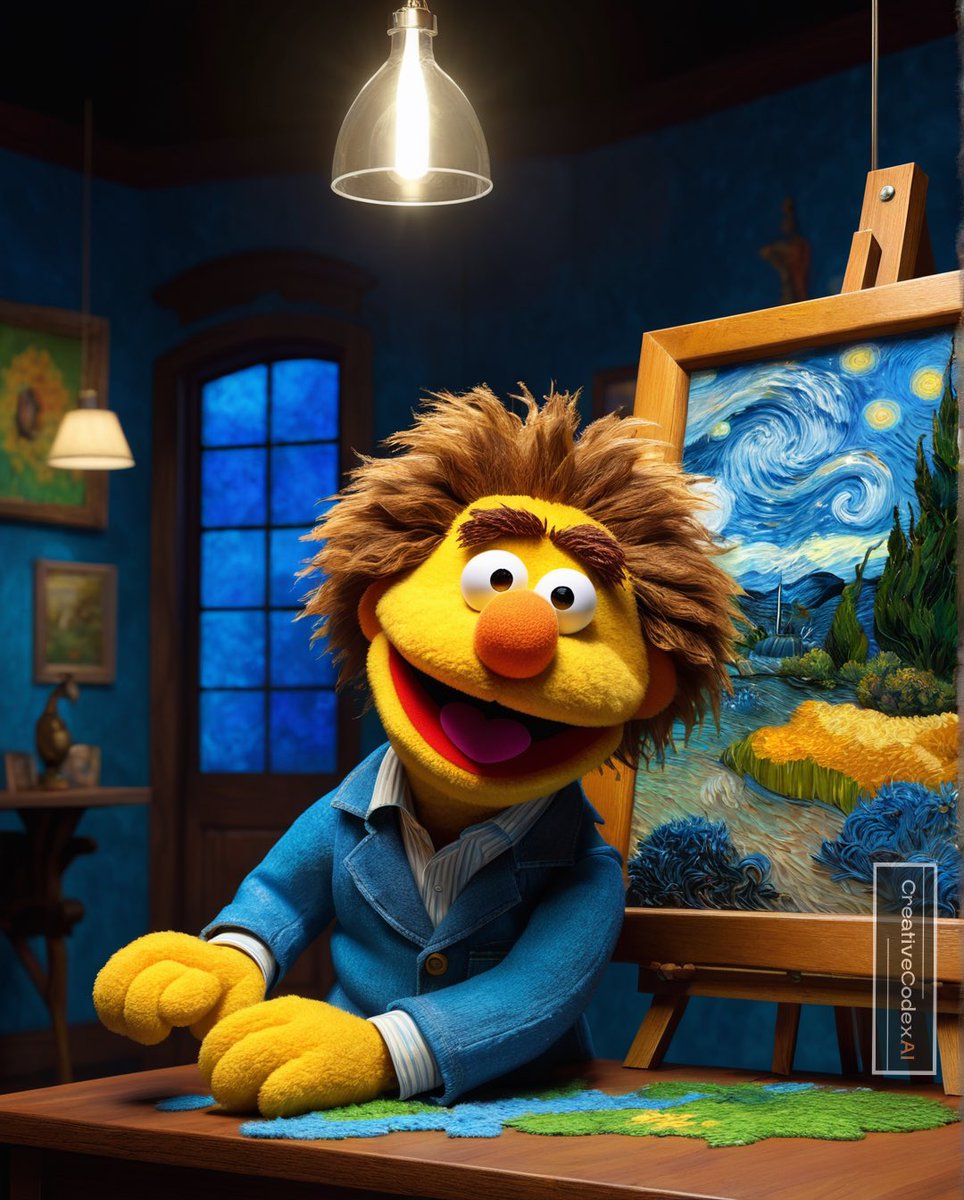 ROSHENDILAN's tweet image. Starry Night Muppet! ✨ This Muppet reimagines Van Gogh with Pixar charm &amp;amp; VRay rendering magic.
#VanGoghArt #MuppetArt #DigitalArt #creativity #creativecodexai #art #aiart #aiartcommunity #aiexperiment #ai