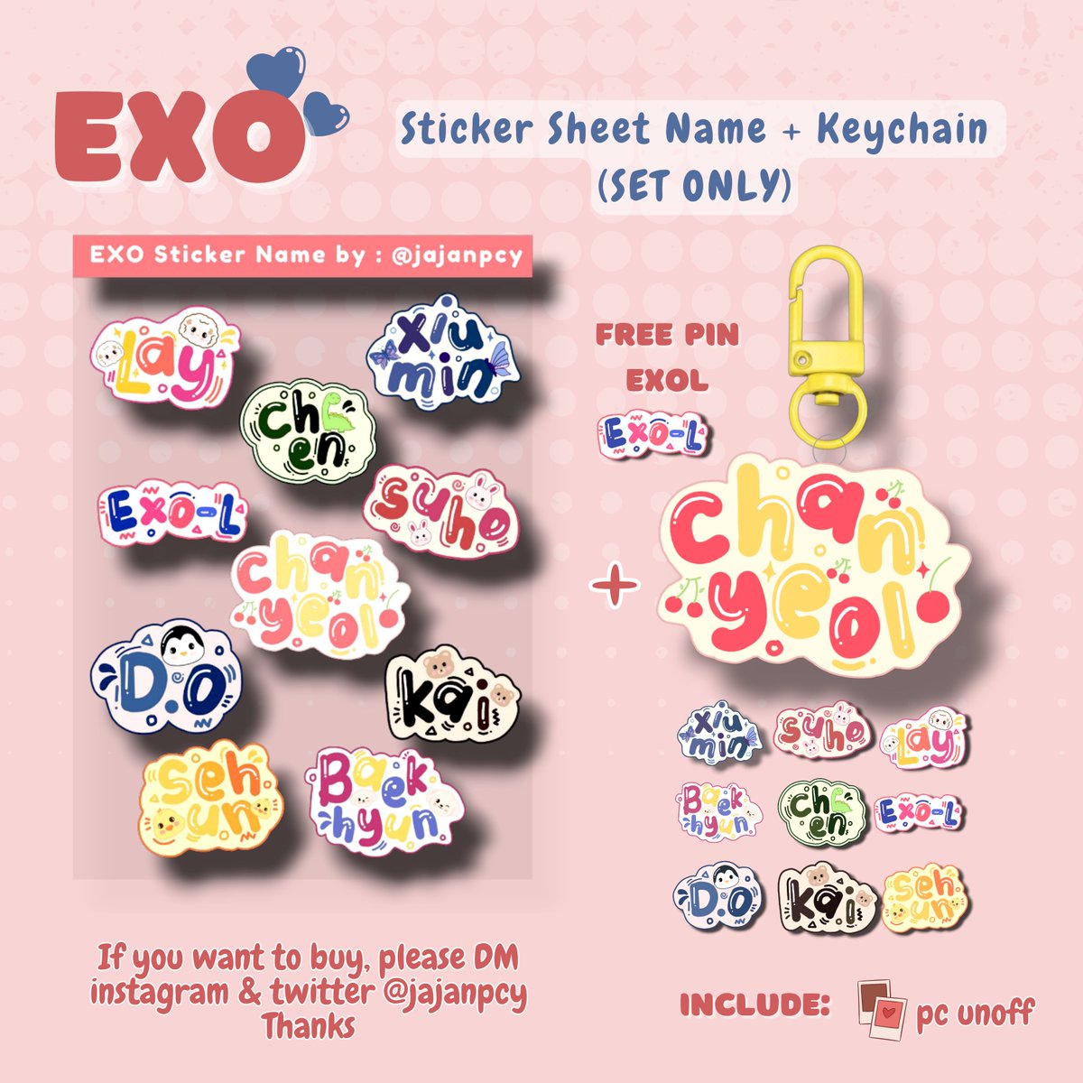 jajanpcy's tweet photo. (rts &amp; like are appreciated )
help rt aab exo sticker 

exo sticker name sheet + keychain edition set

📎po period : 02/27 - TBA
💰FULLPRICE: 60k
💰DP : 50k/set

📝order form : https://t.co/2BkVeIu8C5

#zonauang #zonajajan #exo #keychainexo #stickerexo #exol https://t.co/codABcC8Vh